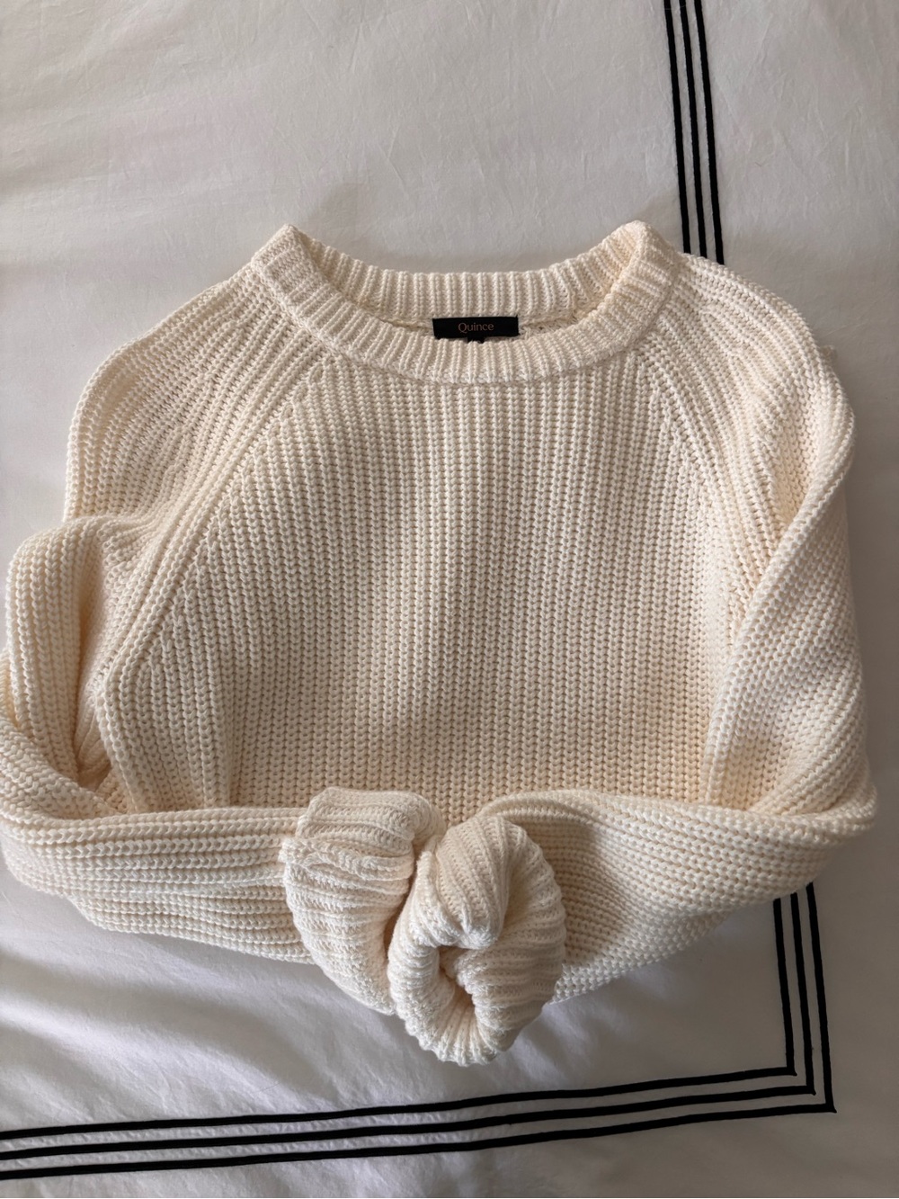 Quince Cream Chunky Ribbed Crewneck Sweater
